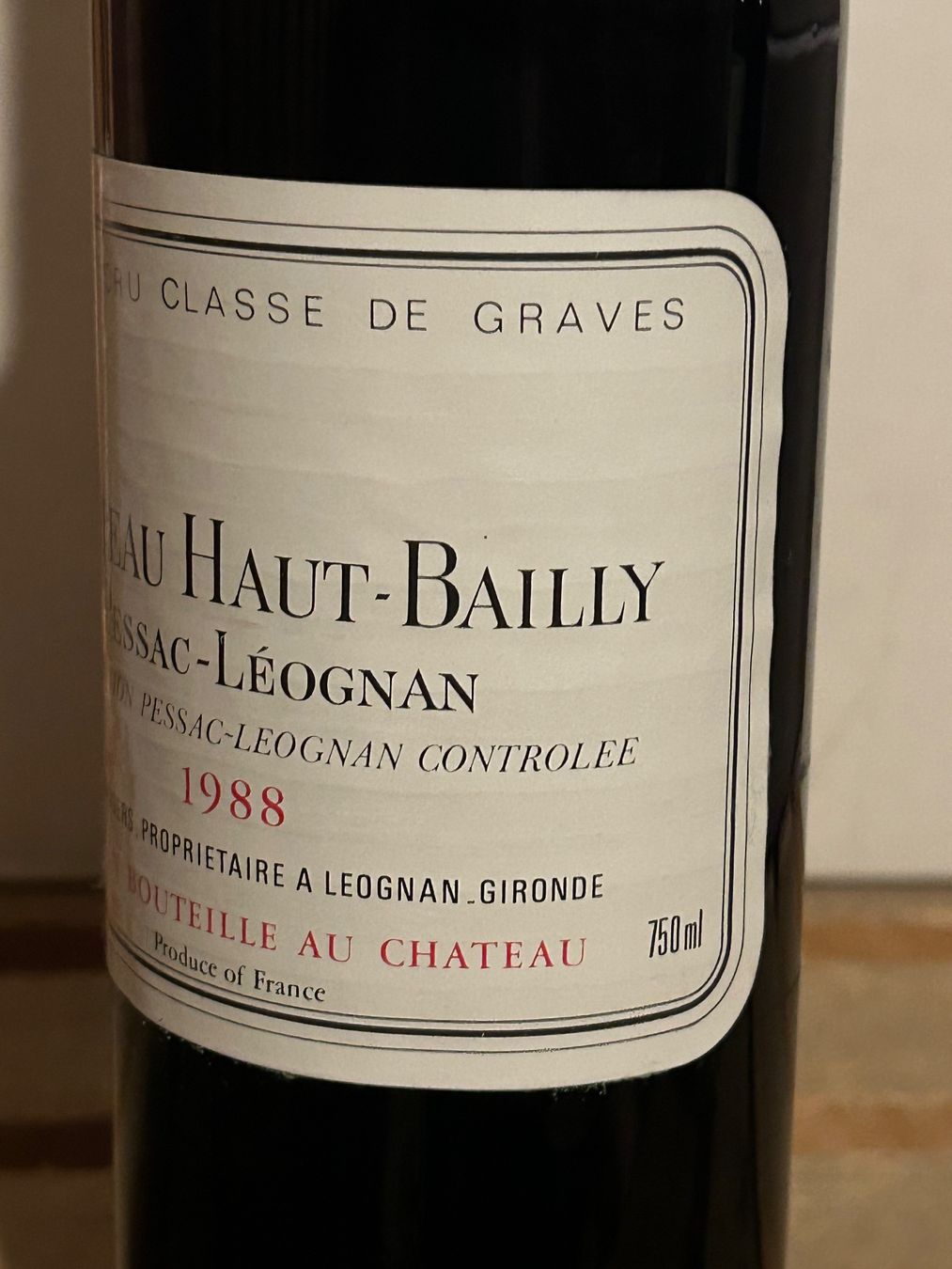 Vino: CHÂTEAU HAUT-BAILLY 1988 Pessac-Léognan – Nuovo (secondo la descrizione) da Roche VD venduto da avediscipule 3