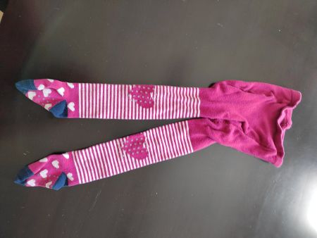 Mädchen Strumpfhose, Grösse 86/92, Rosa-Weiss mit Herzen