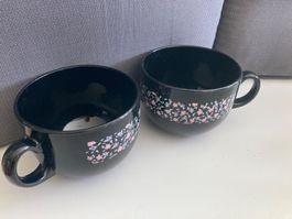 Suppenschalen mit Henkel Blümchenmotiv 2x