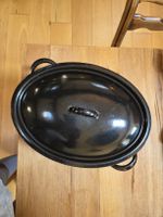 Vintage Bräter Topf Gusseisen schwarz oval mit Deckel