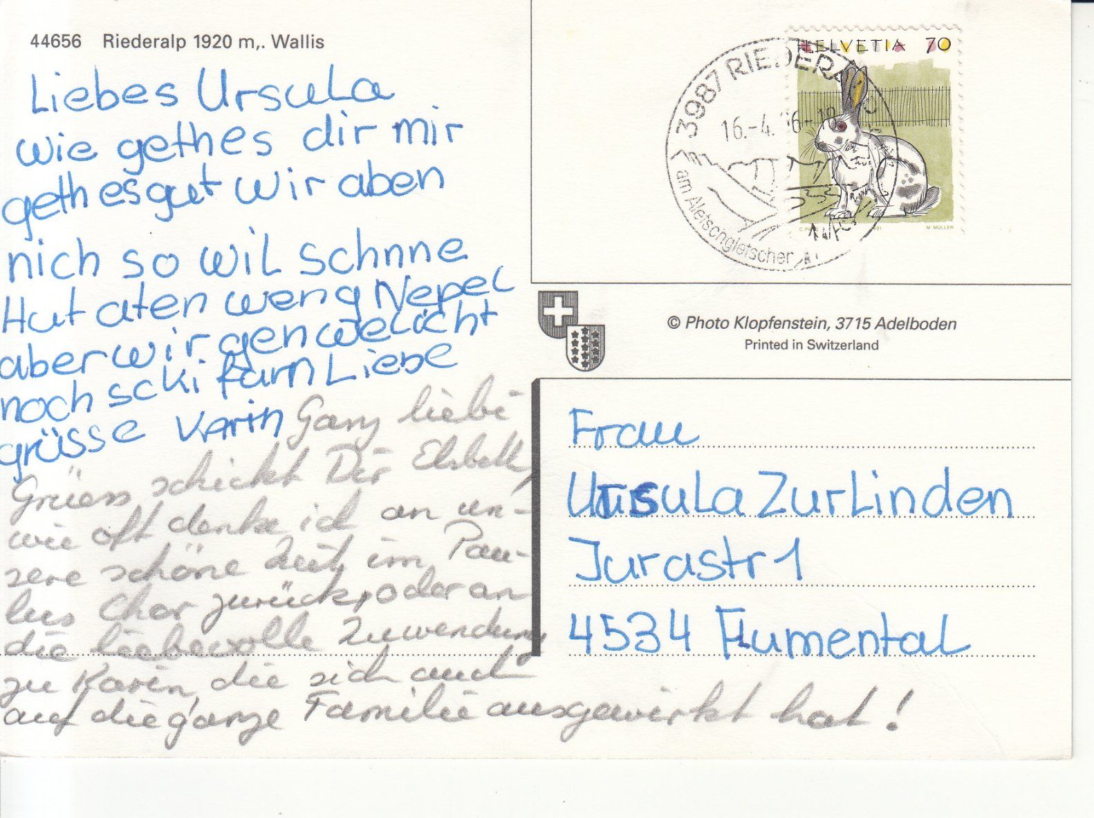 Cartoline postali: Riederalp 1996 – Usato da Bürglen TG venduto da StampGraf 1