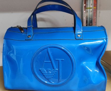 Eye-Catching Emporio Armani Blue Patent Leather Tote Bag