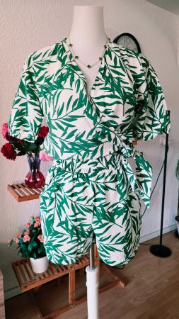 Damen Blumenmuster Grün Weiss Grösse S (2 Teilig)