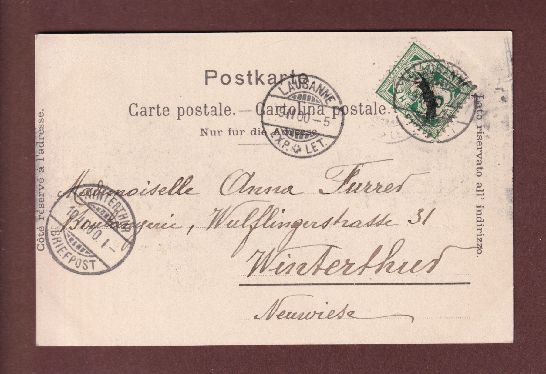 Cartoline postali: LAUSANNE - Flon et Maison Mercier - 1900 – Usato da Pully venduto da nicecards 1