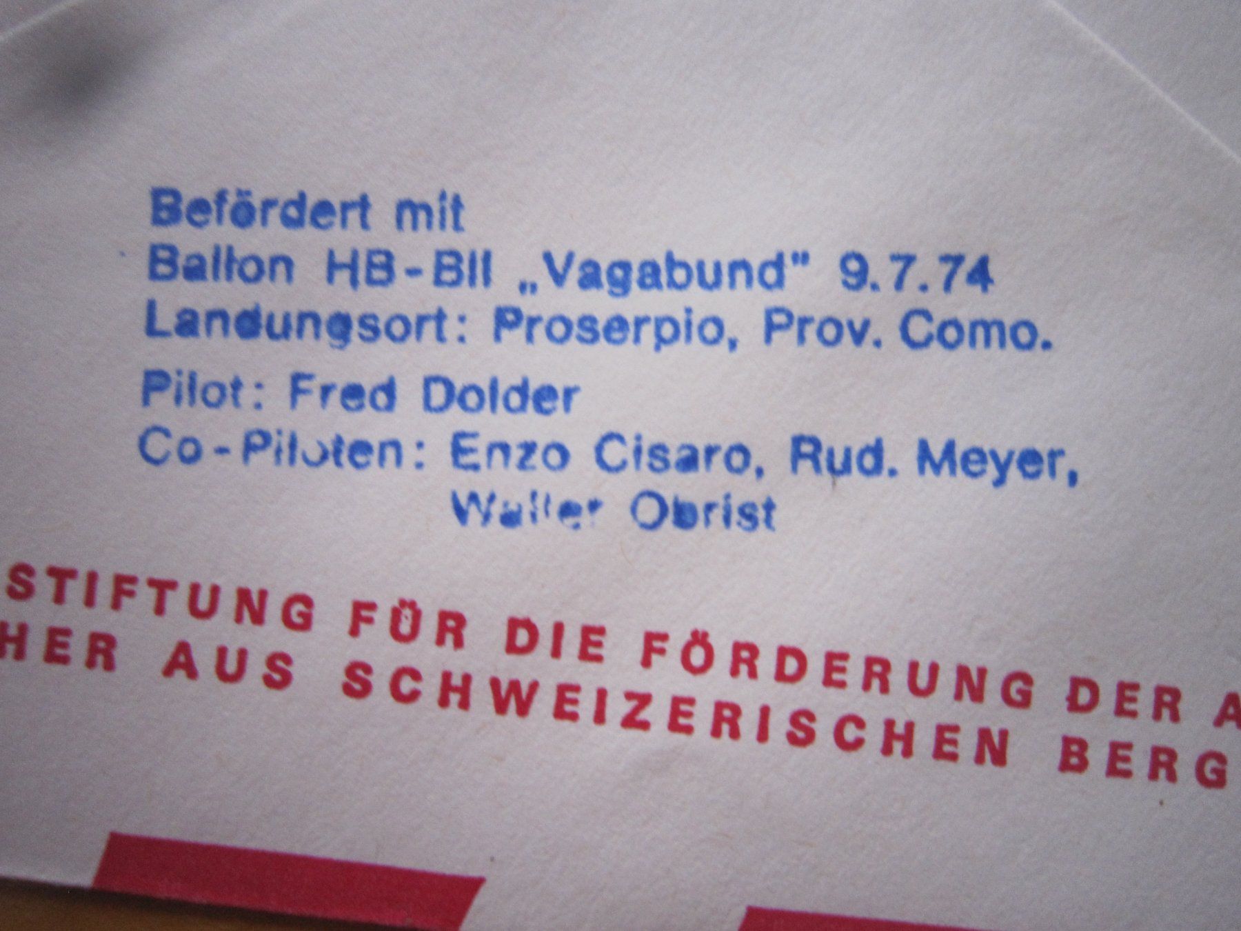 Tutti i francobolli: Ballonposto 1974 Stempel CHIASSO – Usato da Giubiasco venduto da sal_9j6w 4