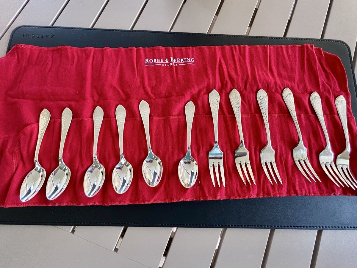 Robbe & Berking Bestecksets: Robbe & Berking Martelé 6 Kaffeelöffel & 6 Dessertgabeln – Gebraucht aus Winterthur von RedRum68