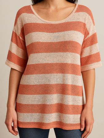 Damen pulli streifen Gr M Coral weiss luftig leicht 710