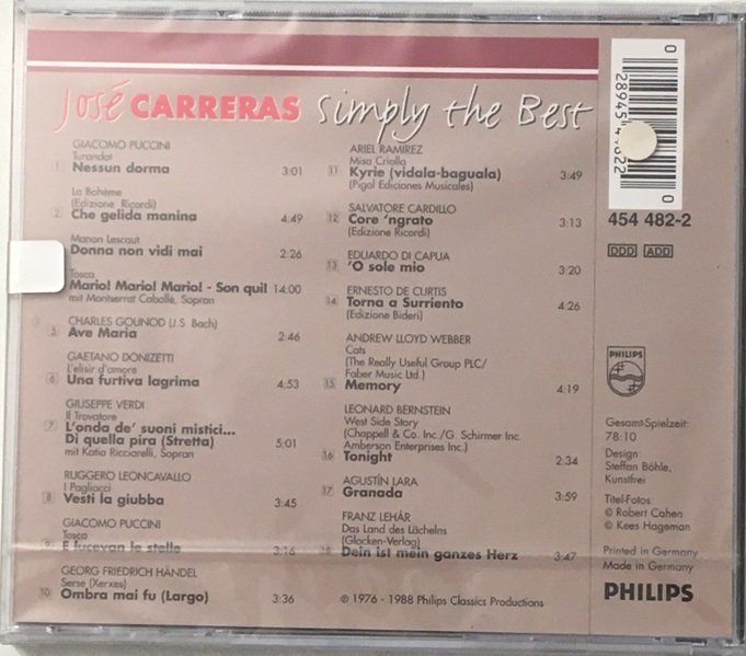 CD: José Carreras - Simply the Best – Nuovo e nell'imballaggio originale da Grüningen venduto da azulblanco 1