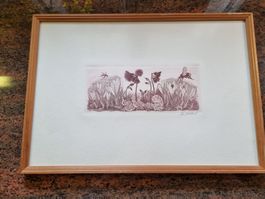 K.Bickel Seltene Kupferradierung Frühlingserwachen TOP