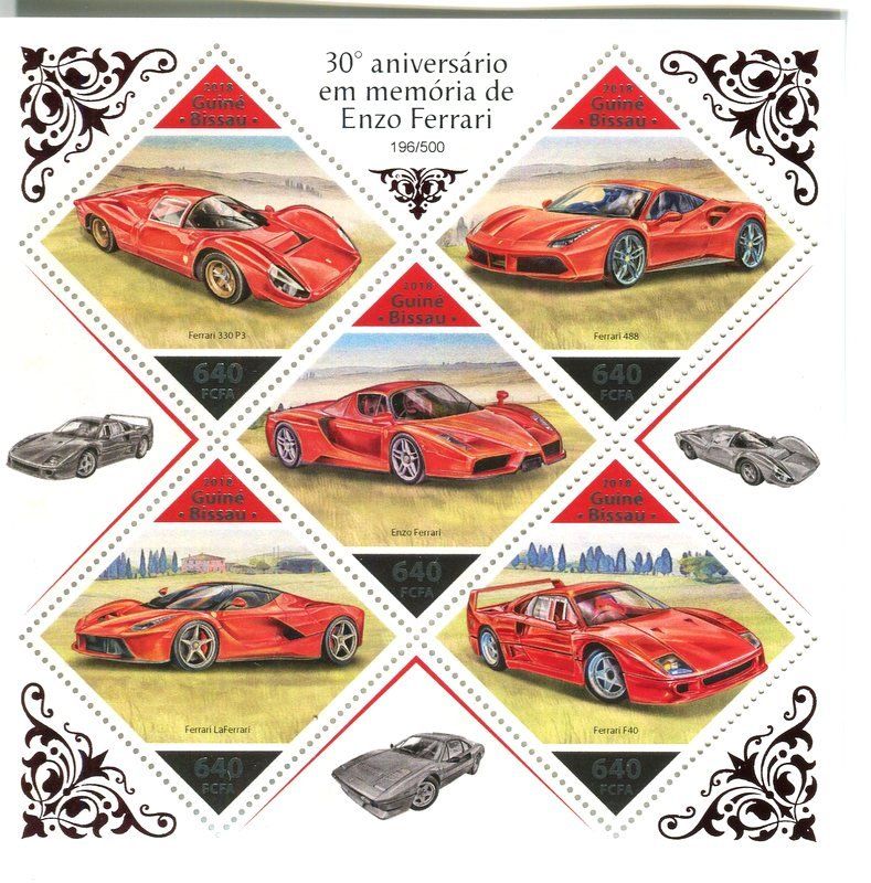 Alle Briefmarken: Block "Ferrari". Guinea-Bissau. – Neu und originalverpackt aus Basel von Butsch5