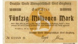 Siegburg Deutsche Werke AG 50 Mil.Mark 20.08.1923 VZ-VZ+