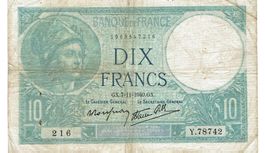 Frankreich 10 Francs 07.11.1940 SerieY SS++