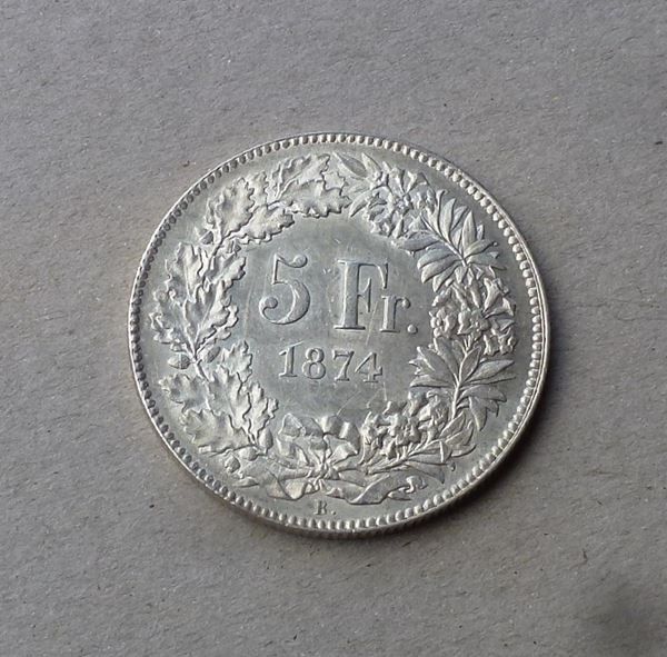 Tutti le monete: ++ 5.- Franken 1874 B. – Usato da Walkringen venduto da Casablanca777