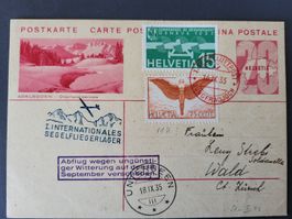 1935, Postkarte mit Flugpost nach Wald ZH