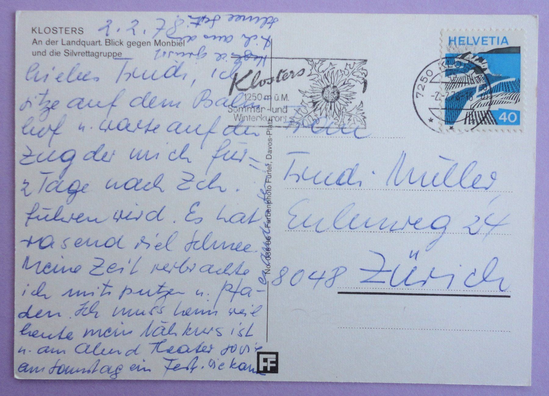 Cartoline postali: Klosters, An der Landquart – Usato da Fétigny venduto da Billy2miny 1