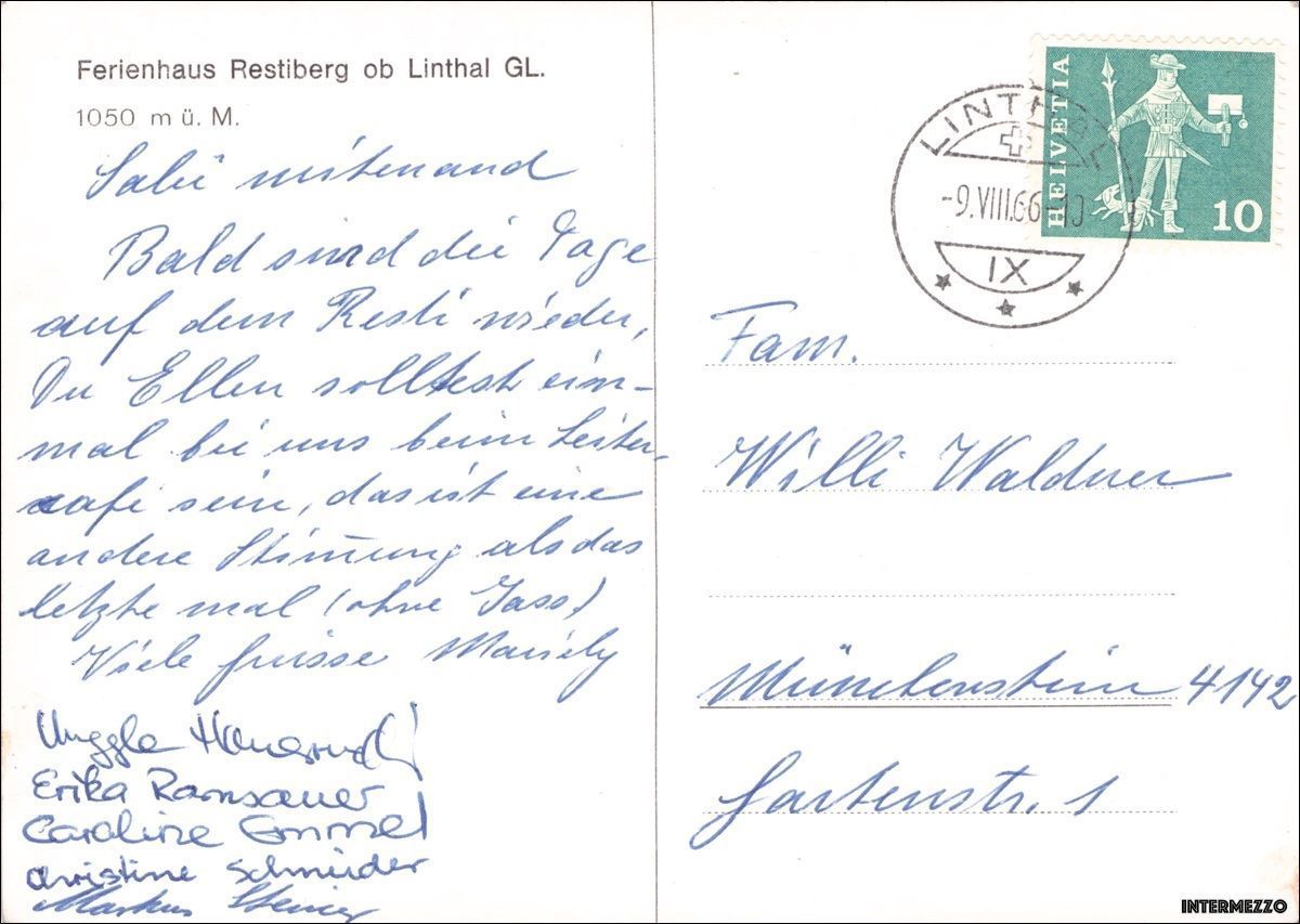 Cartoline postali: Linthal GL // Ferienhaus Restiberg 1966 – Usato da Basel venduto da intermezzo12 1