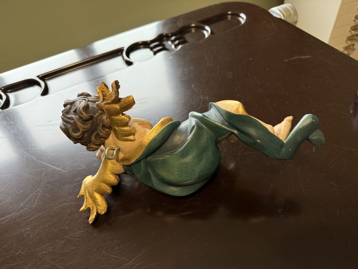 Statuette: Engel Figur, Holz, mit Flöte, Wanddeko, – Usato da Aarburg venduto da Schatzaffe 3