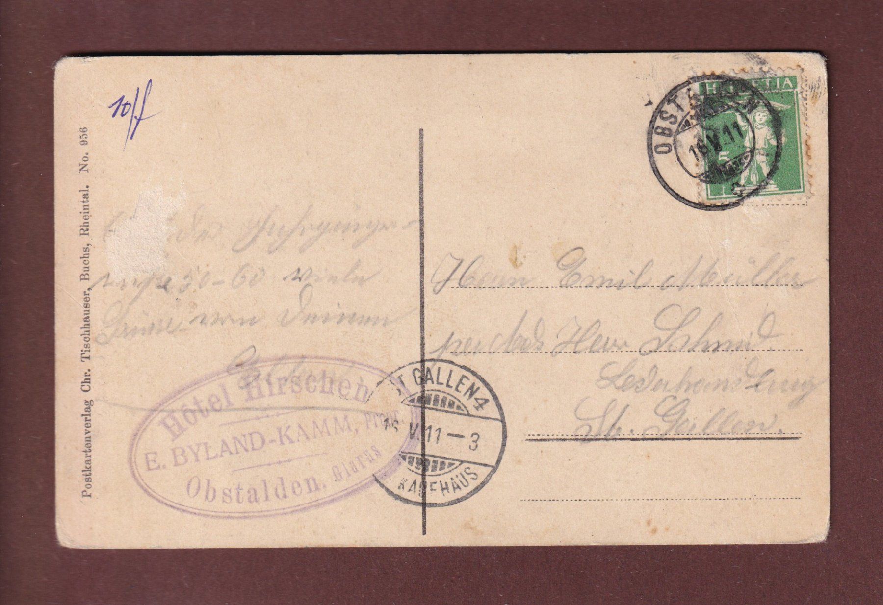 Cartoline postali: OBSTALDEN - Walensee - Mattstock - 1911 – Usato da Pully venduto da nicecards 1
