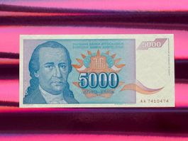 Belgrad 1994 - Jugoslawien - 5000 Dinara UNC - Obradović