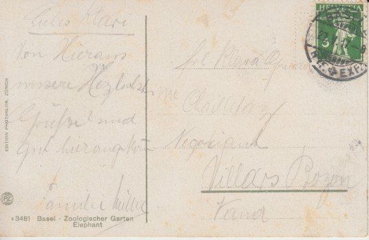 Cartoline postali: Zoologischer Garten Basel, 1917 – Usato da Zuerich venduto da OceanLinerPostcards 1