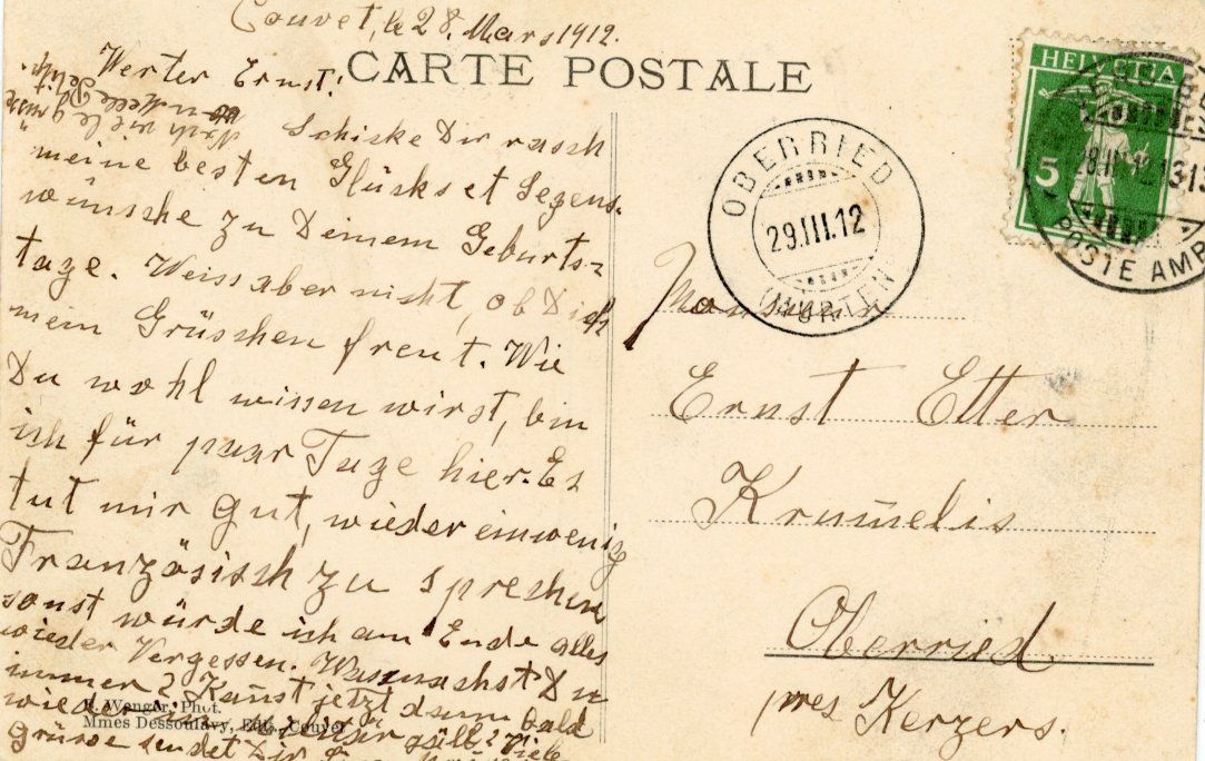 Cartoline postali: Couvet   NE        en 1912 – Usato da Brig venduto da Valcards54 1