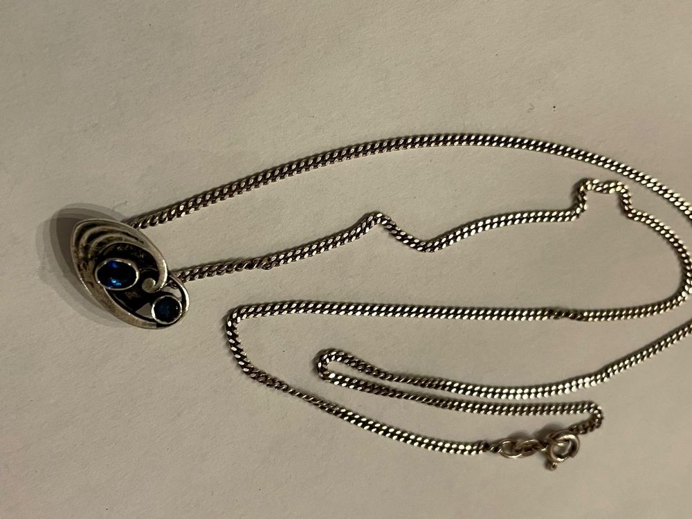 Collier Sautoir Ancien En Argent Massif - Style Art Déco, Longueur 136 Cm, France, Occasion Très Bon état