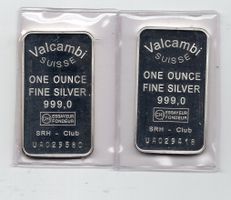 (1308) 2 x Silberbarren, stgl, Valcambi, 1 Unze