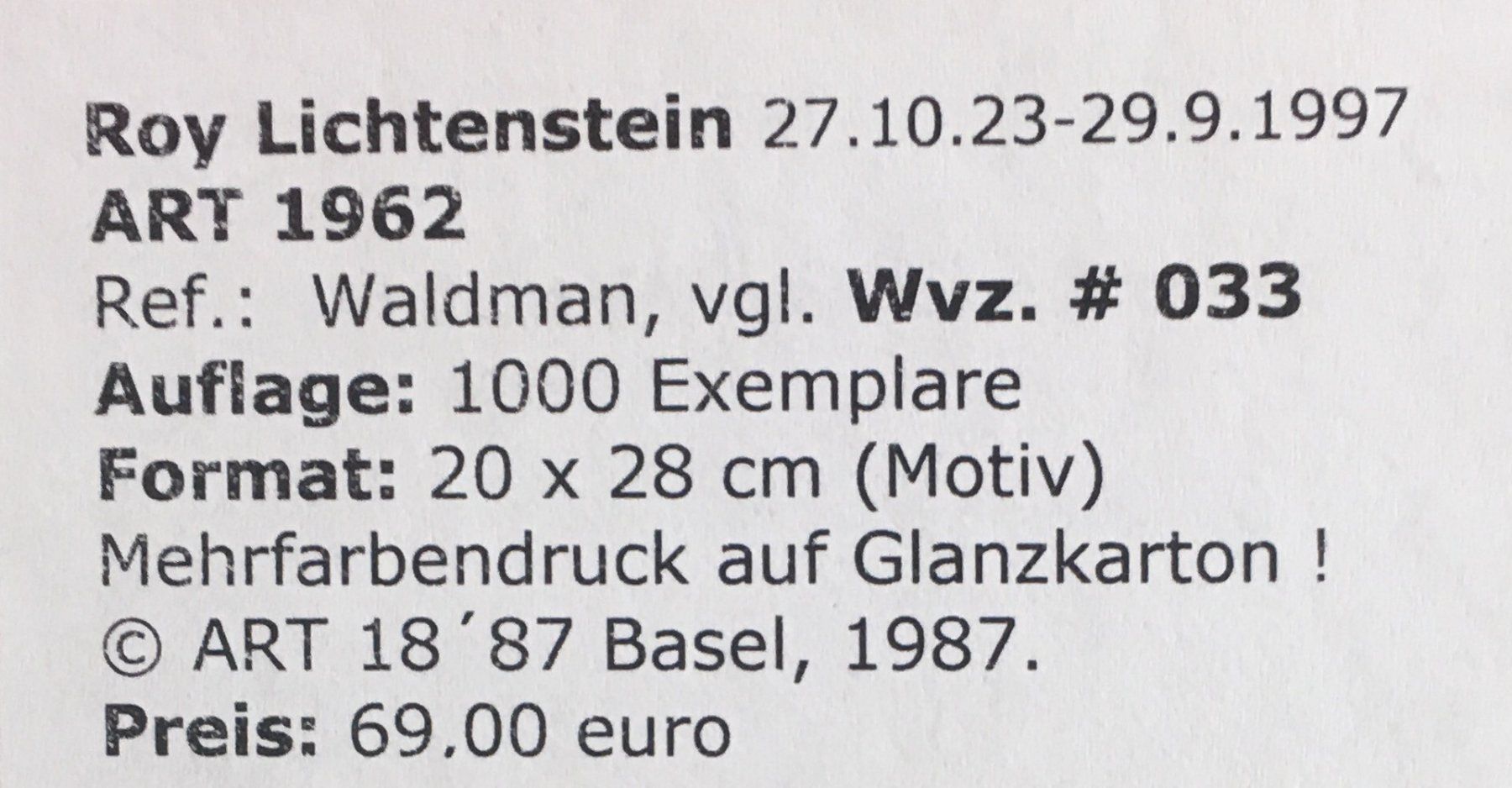 Grafica & Litografie: Roy Lichtenstein  "ART"   MEHRFARBENDRUCK – Usato da Nennigkofen venduto da Sommersonnen 3