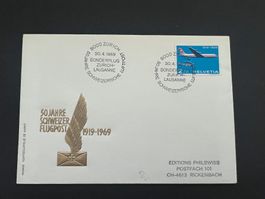 Sonderbrief Echtgoldflug 50 Jahre Flugpost 1969    (M817)