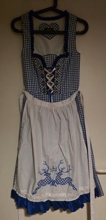 Wiesnkönig Dirndl, blau weiss mit Schürze, Gr. 32 (EU)