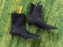 Zara black rhinestone Kitten Heel Sock Boots 36/37 NP 120 Fr