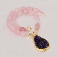 Mina Druzy Amethyst Rosenquarz Kette Echt Collier Améthyste