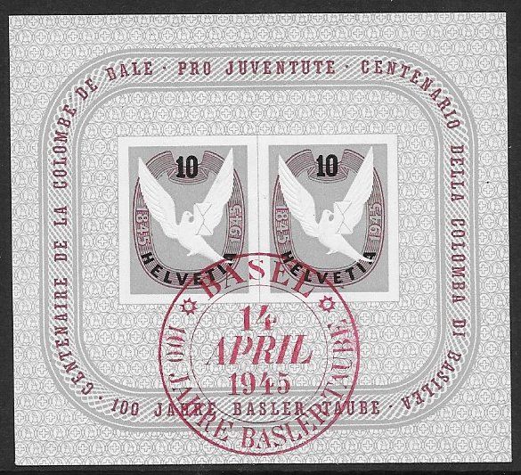 Tous les timbres: 1945: Basler-Taube-Block Nr.W23 ET – D'occasion à Walperswil par Tcheidi