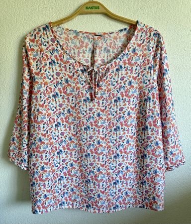 Viskose Bluse XL, gemustert mit Bindeband mehrfarbig