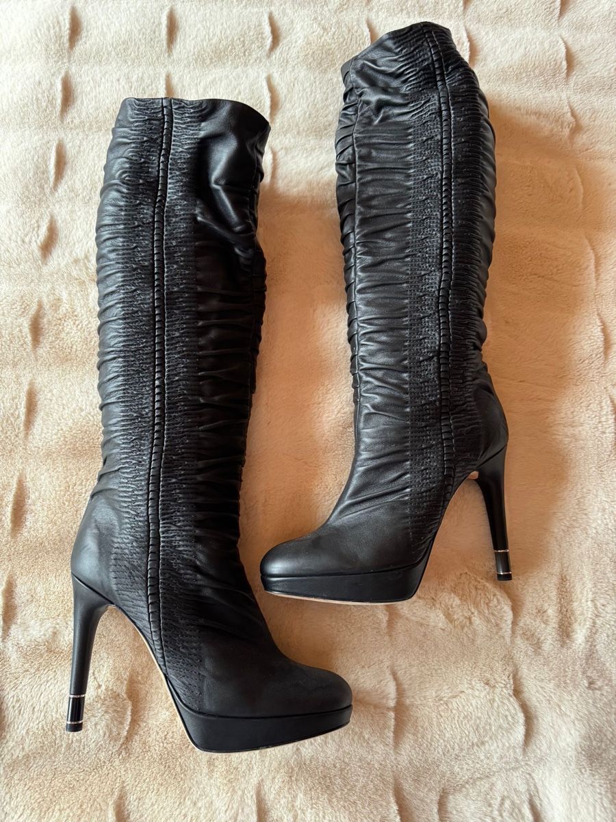 Dior Damenschuhe: Dior Black Leather High Heel Platform Boots 39 – Gebraucht aus Luzern von Antiquesonline