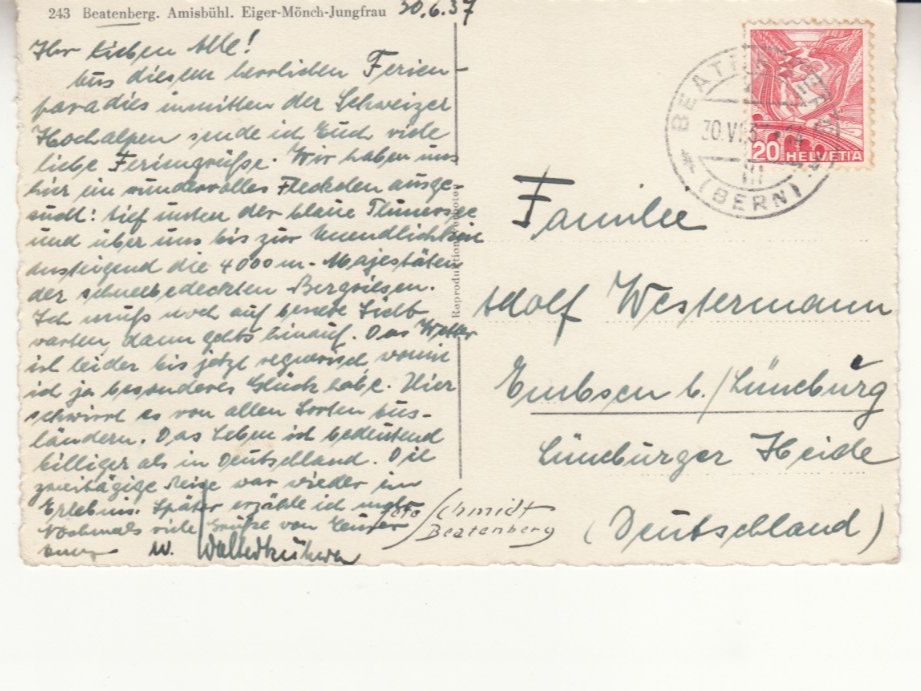 Ansichtskarten: Beatenberg 1937 – Gebraucht aus Bürglen TG von StampGraf 1