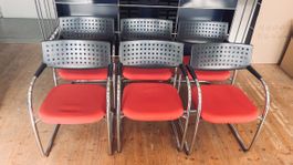 6x Vitra Visavis Stühle Chrom rot, Sitzungszimmer / Esszimme