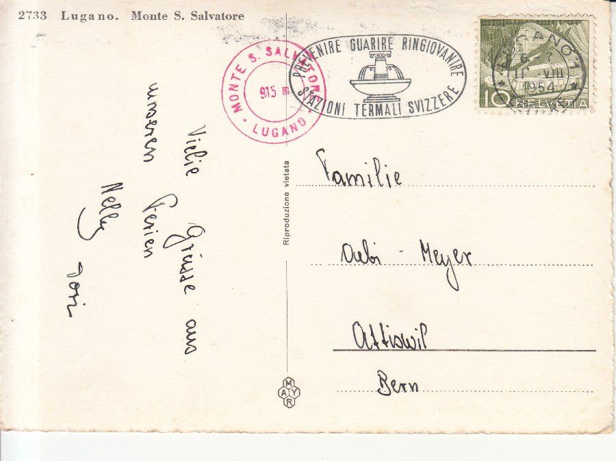 Cartoline postali: Lugano 1954 – Usato da Bürglen TG venduto da StampGraf 1