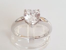 Silber Ring 925  mit Herzschliff-Zirkonia, Gr 20,3 mm