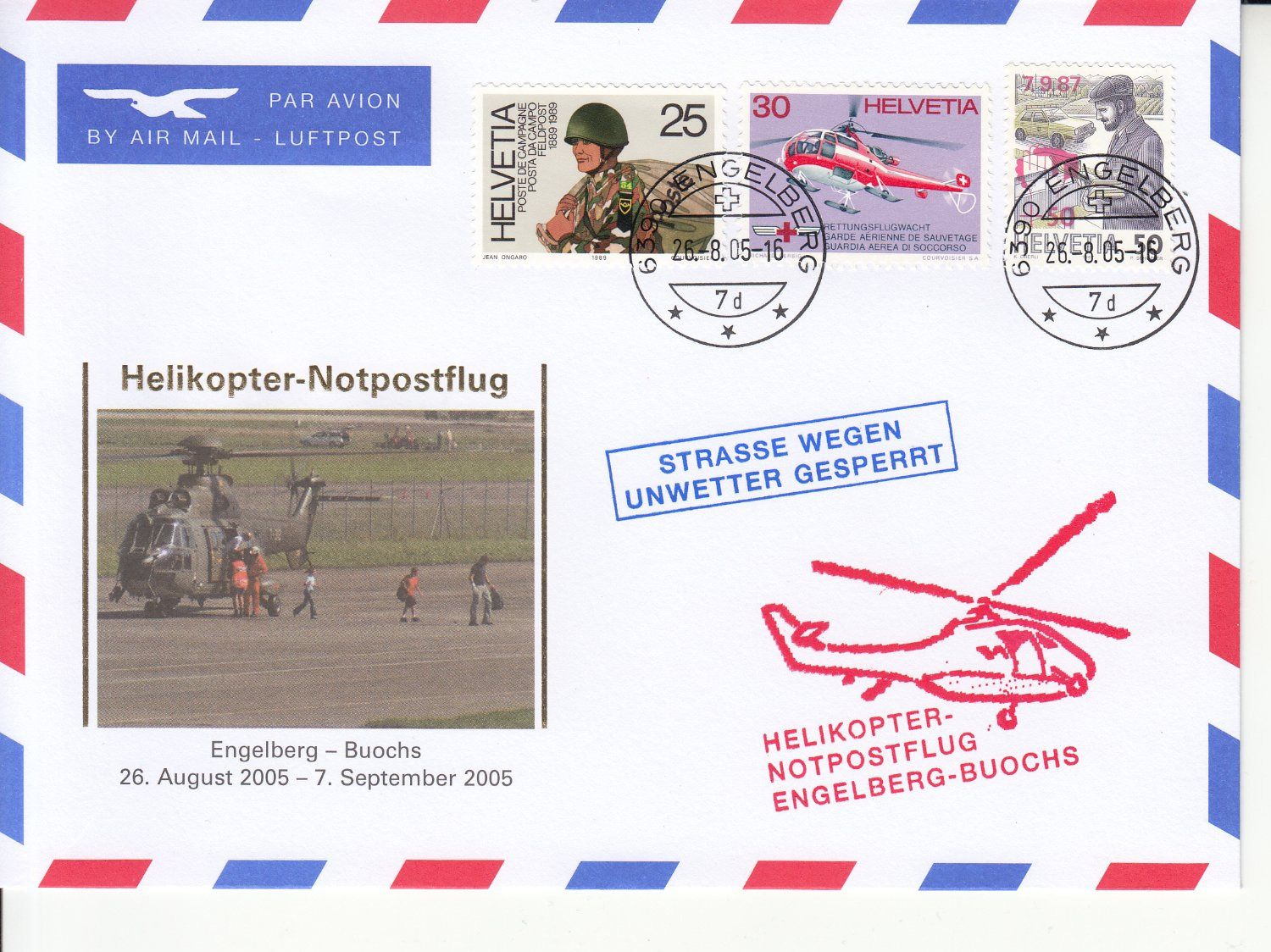 Tutti i francobolli: Helikopter Notpostflug Engelberg - Buochs 2005 – Usato da Bürglen TG venduto da StampGraf