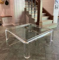 Designer Tisch mit Goldrand Klarglas quadratisch 120x120cm