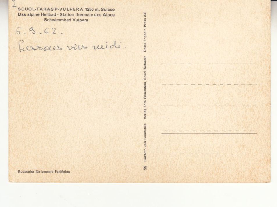 Cartes postales: Vulpera 1962 – D'occasion à Bürglen TG par StampGraf 1