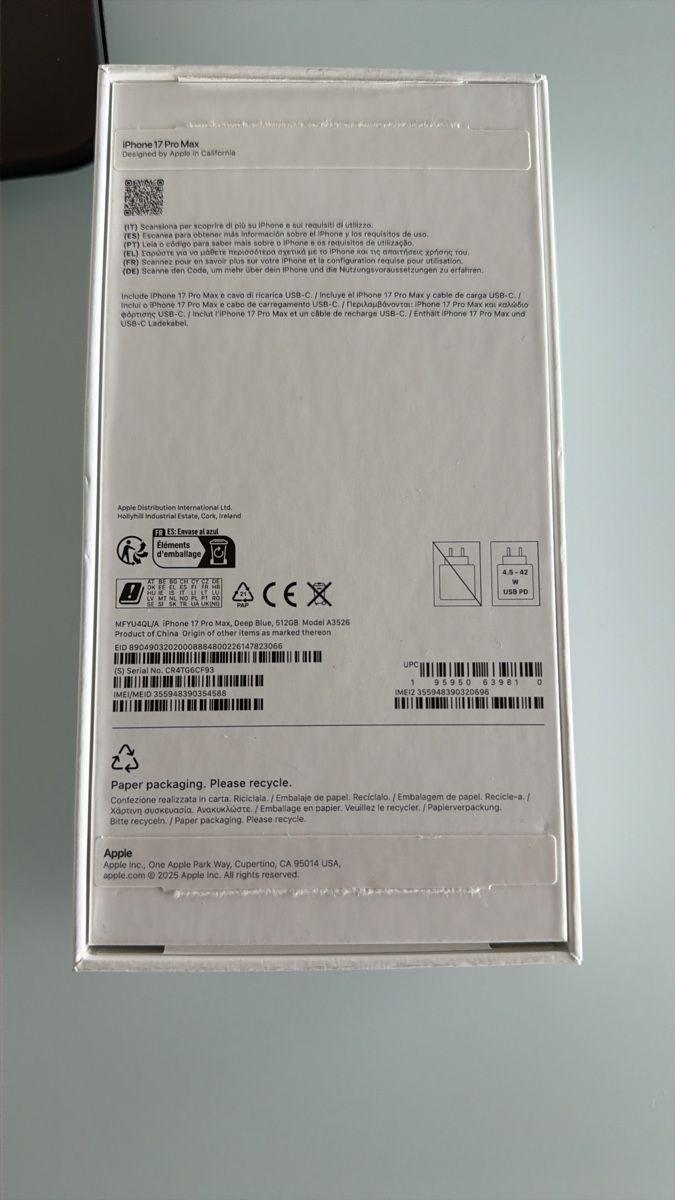 Apple Telefoni cellulari / Smartphones: iPhone 17 Pro Max 512GB Deep Blue - New! – Nuovo e nell'imballaggio originale da Bäch SZ venduto da Raybe88 1