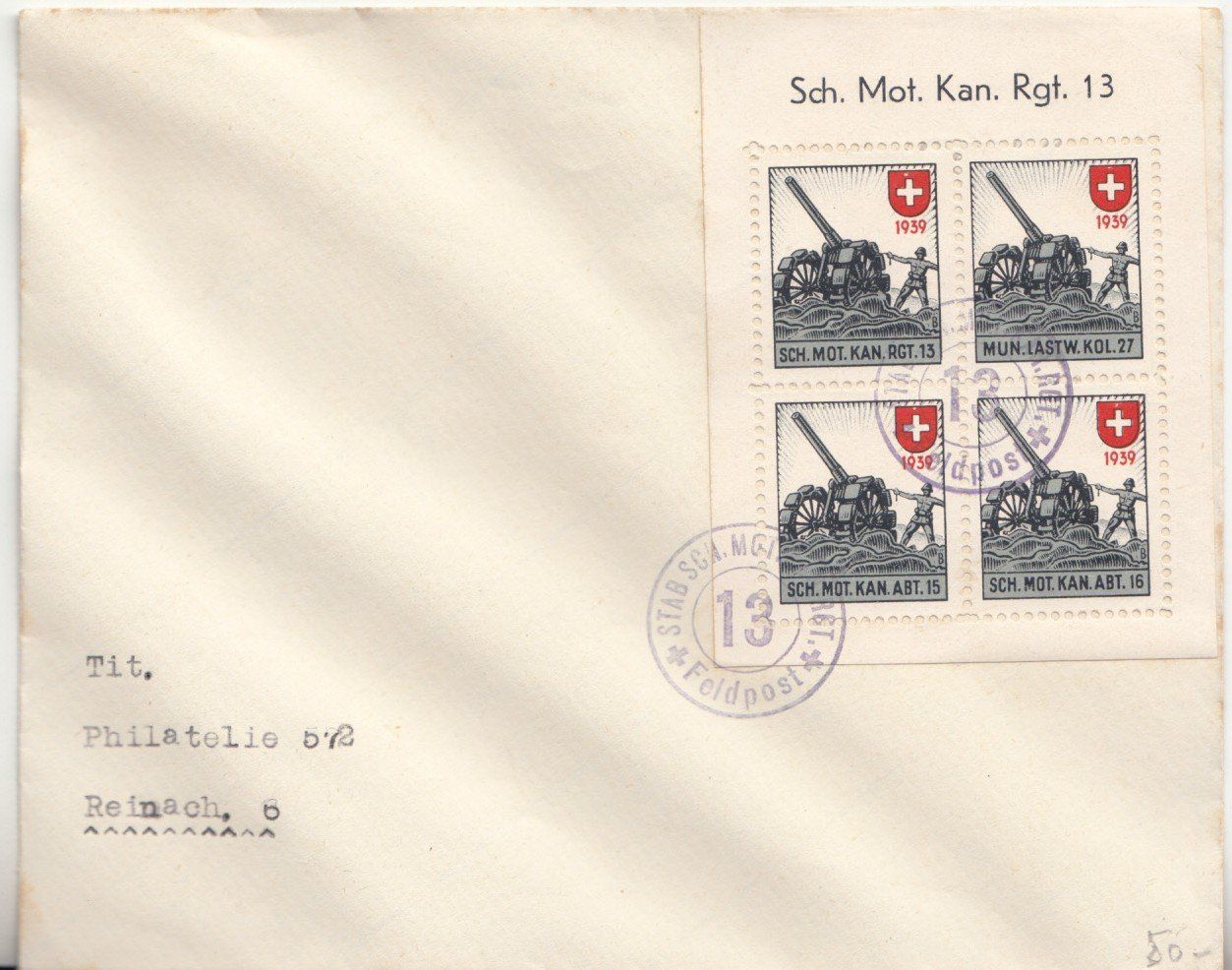 Alle Briefmarken: Artillerie Wi 93 b auf Brief – Gebraucht aus Bürglen TG von StampGraf
