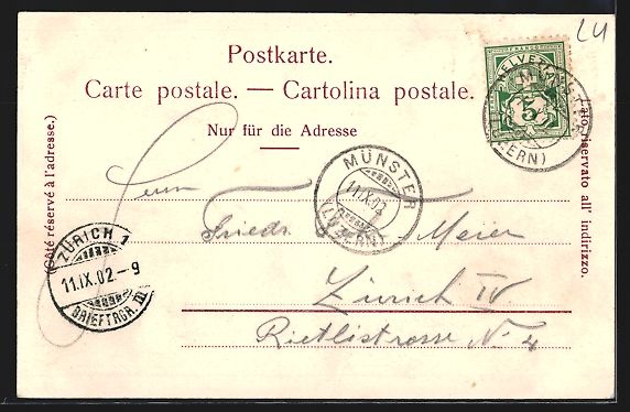 Cartoline postali: Münster /Luzern, Ortsansicht mit Kirche – Usato da Berlin venduto da bartko-reher 1