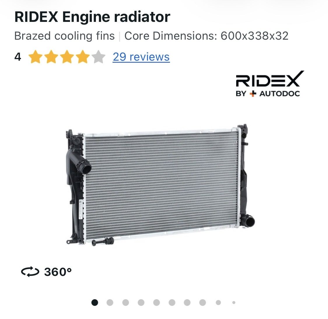BMW Alle Autoersatzteile: RIDEX Engine radiator – Neu und originalverpackt aus Wädenswil von Sternenkucker