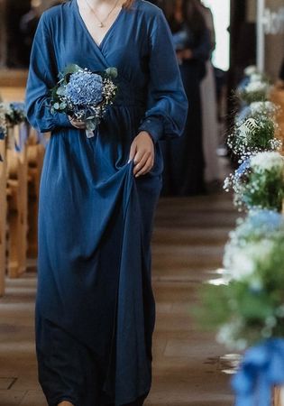 Bridesmaid Wickelkleid petrol, Gr. S, langärmlig