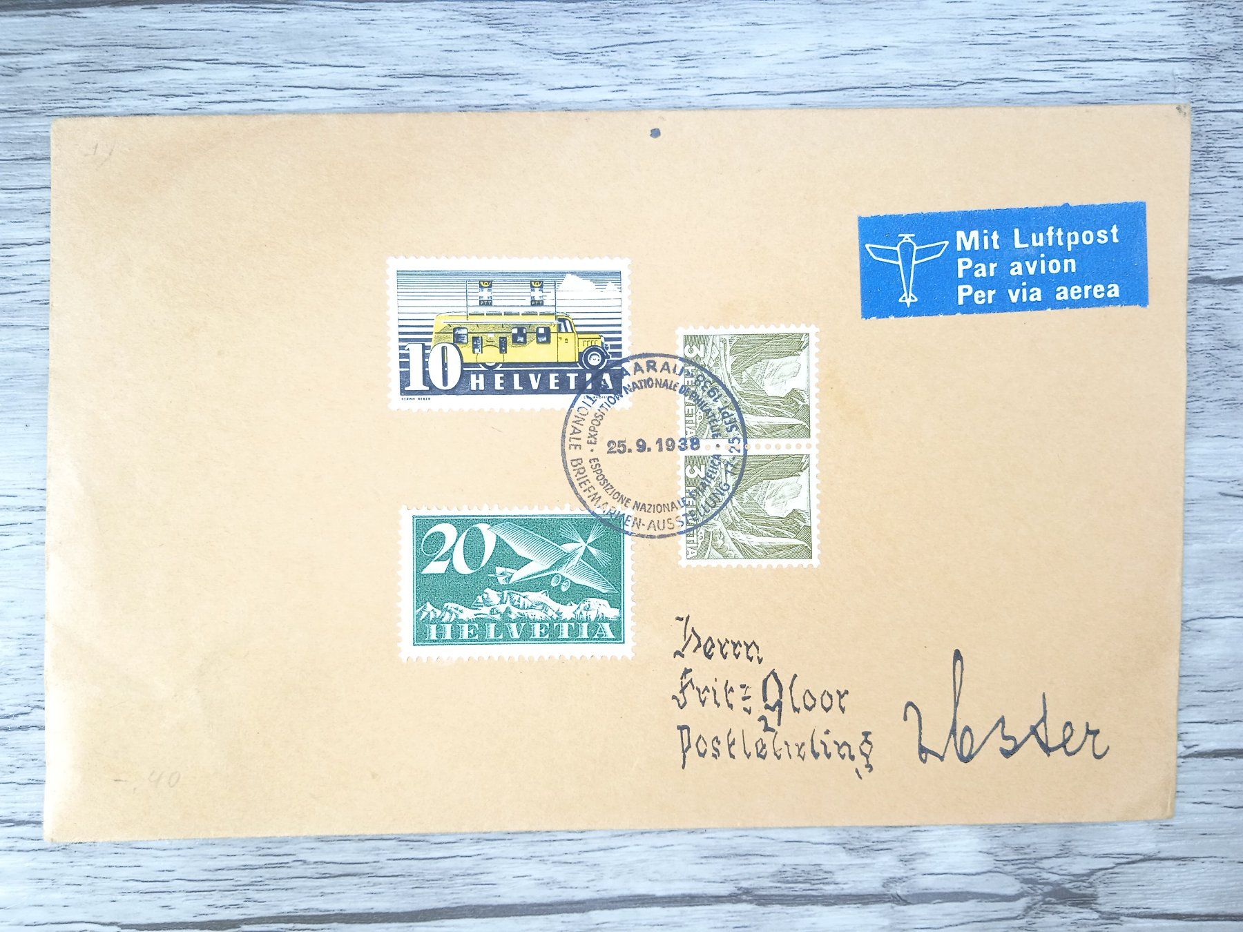 Tutti i francobolli: TR72 Enveloppe + Timbre Suisse 1938 – Usato da Cousset venduto da Patrick_Collections