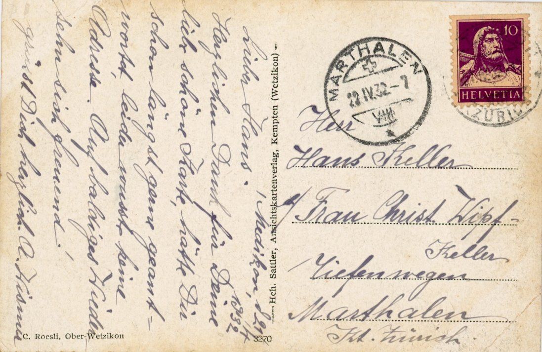 Ansichtskarten: Wetzikon   ZH      um 1932 – Gebraucht aus Brig von Valcards54 1