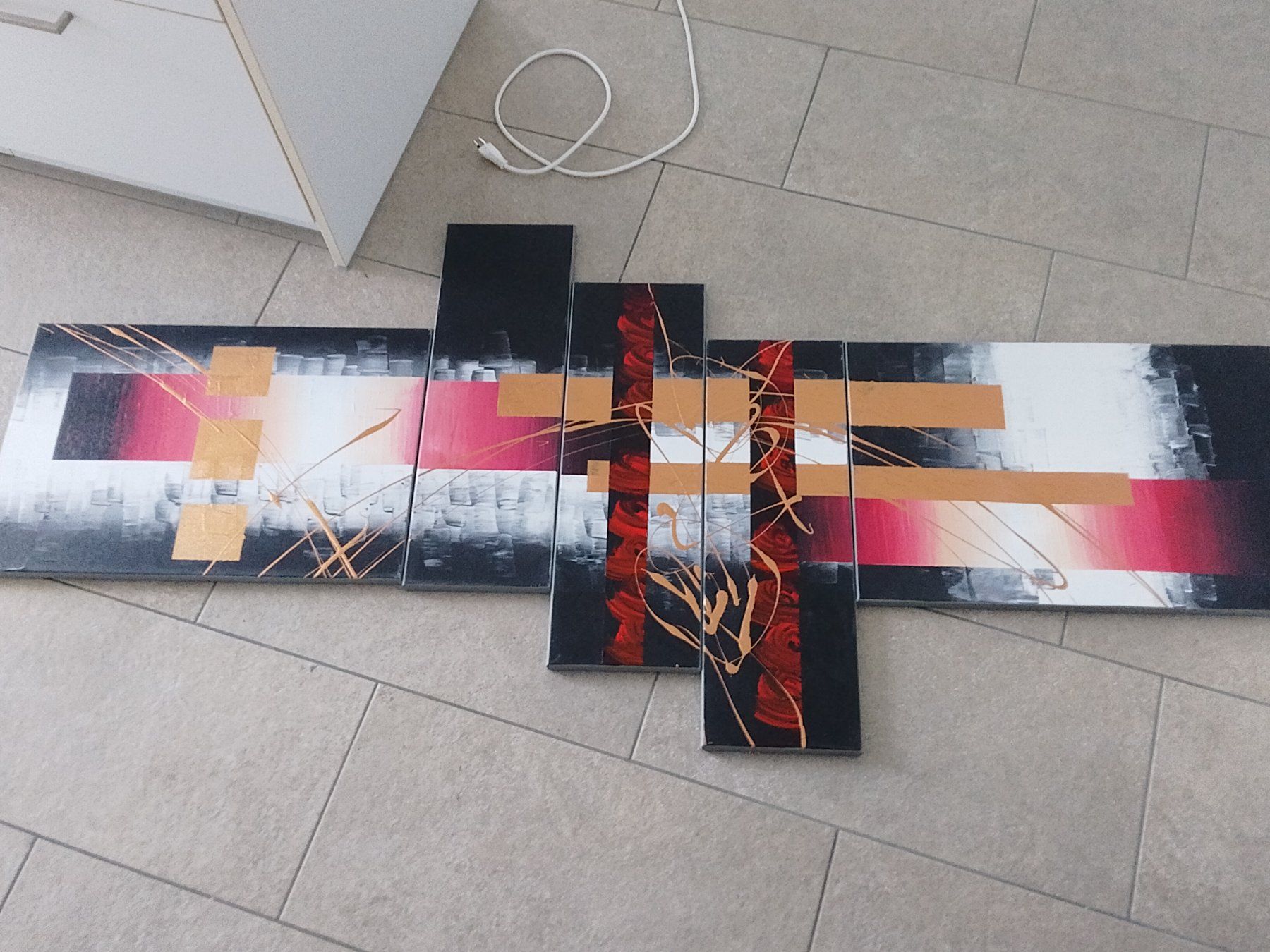 Dipinti: 5-teiliges Acryl Gemälde schwarz / rot / gld – Usato da Laufenburg venduto da Baslerman